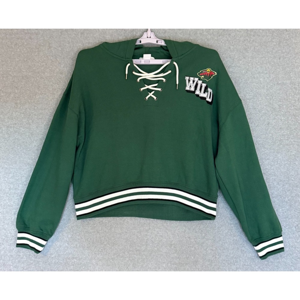 NEW! Erin Andrews Minnesota Wild Hoodie Womens XXL Green Lace-Up Short Pullover